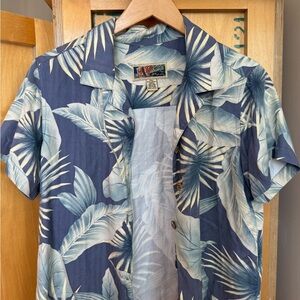 Vintage Blue Palm Shirt with Wooden buttons!
